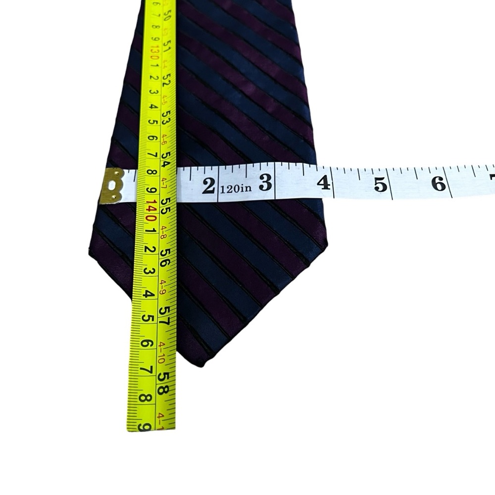 DESANTIS COLLECTION Made in Italy 100% Silk Tie Maroon/Blue Striped 3.85 x 57” - Picture 5 of 5